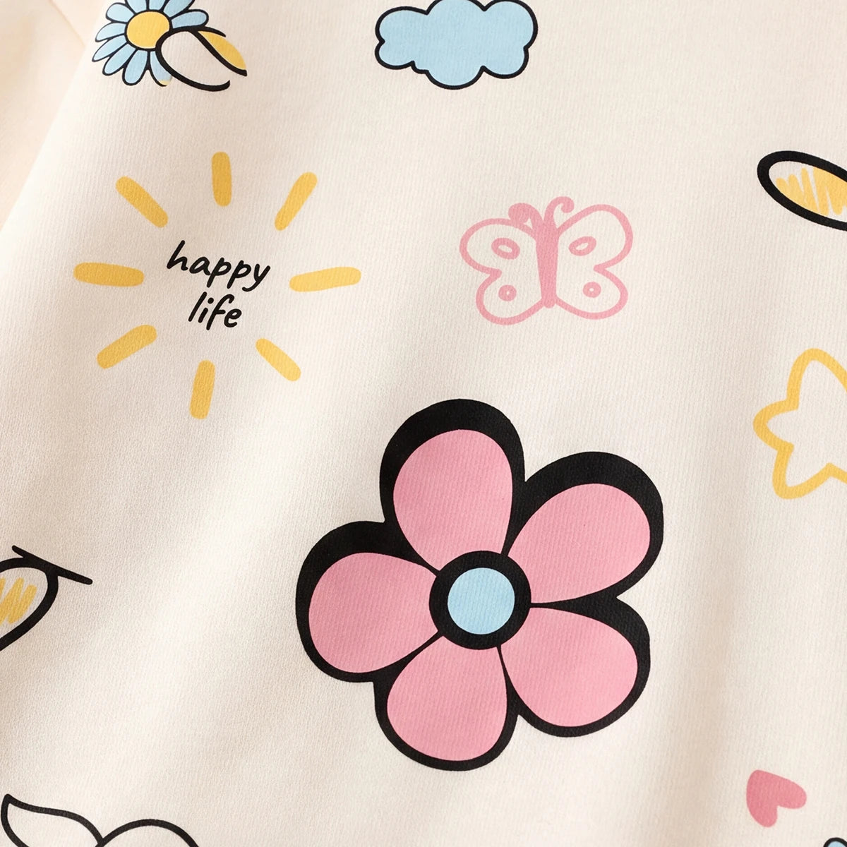Girls Off White Floral Print Long Sleeve Hoodie Sweatshirts & Hoodies