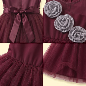 Girls Maroon Glitter Print Sleeveless Party Gown Party Dresses