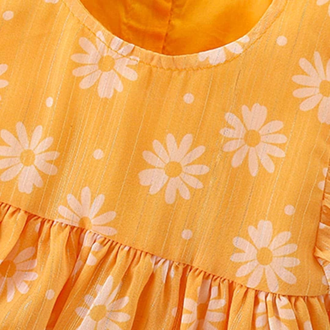 Girls Floral Print Flared Sleeves Dress Casual Dresses   