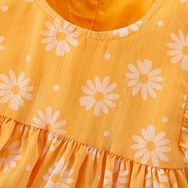 Girls Floral Print Flared Sleeves Dress Casual Dresses   