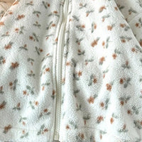 Girls Off White Fleece Floral Printed Zip-up Jacket With Pants Co-ord Sets Sets