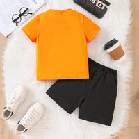 Boys Bright Orange Graphics Short Sleeves T-Shirt With Shorts Set Sets