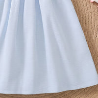 Girls Light Blue Puff Sleeve Pin Stripe Dress Casual Dresses