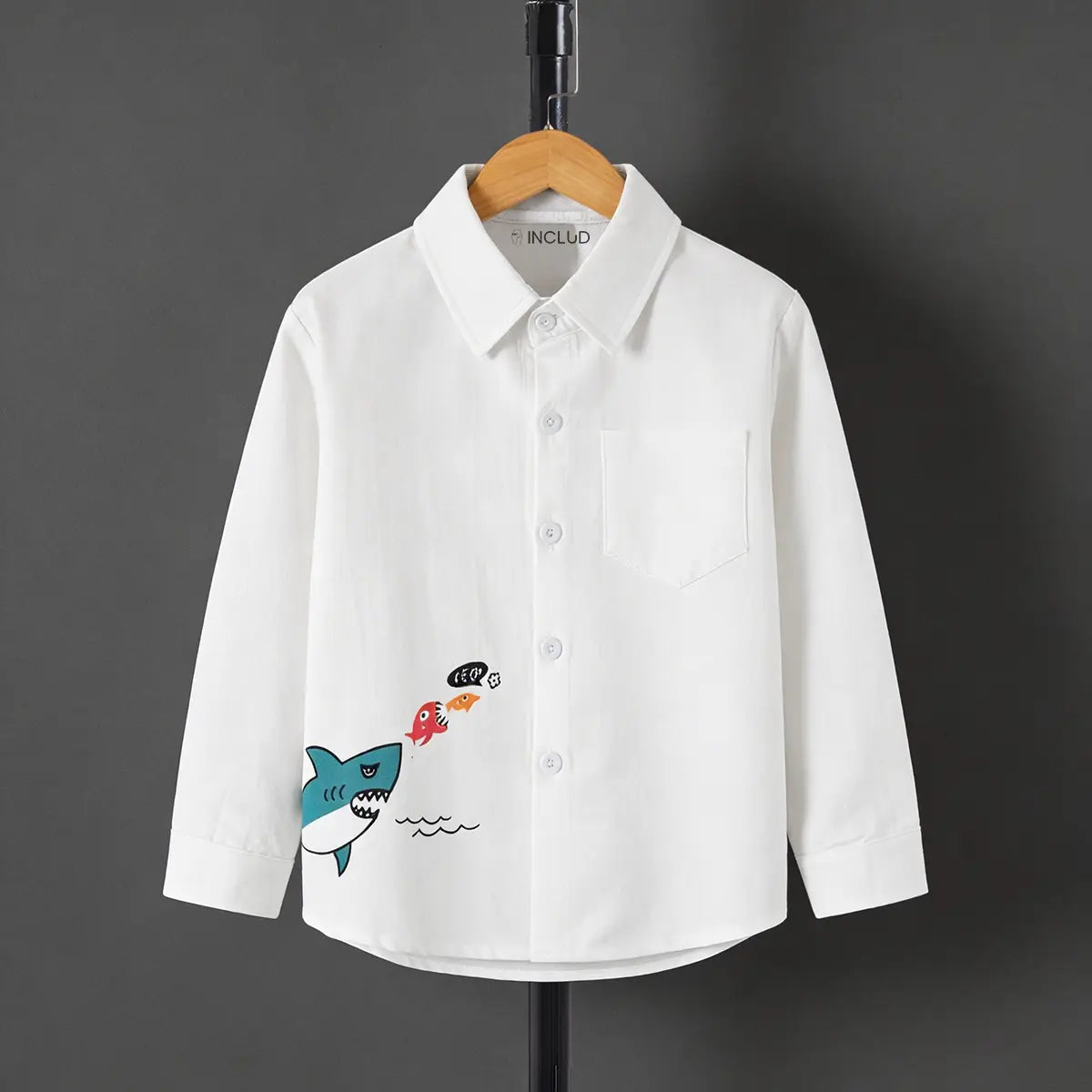 Boys White Shark Graphic Long Sleeve Shirt Shirts White 1-2 Y