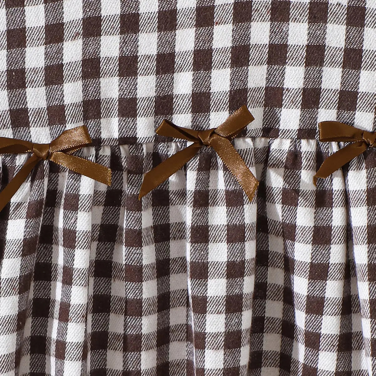 Girls Multicolor Checked Bow Long Sleeves A-line Dress Casual Dresses