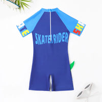 Boys Blue Graphics Short Sleeves Swimwear Bodysuit Beachwear