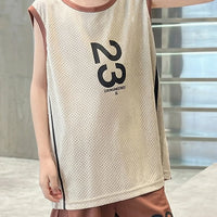 Boys Brown Number Print Vest With Shorts Sets Sets