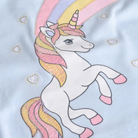 Girls Sky Blue Unicorn Printed T-Shirt With Printed Shorts Sets 2 pc. Sets