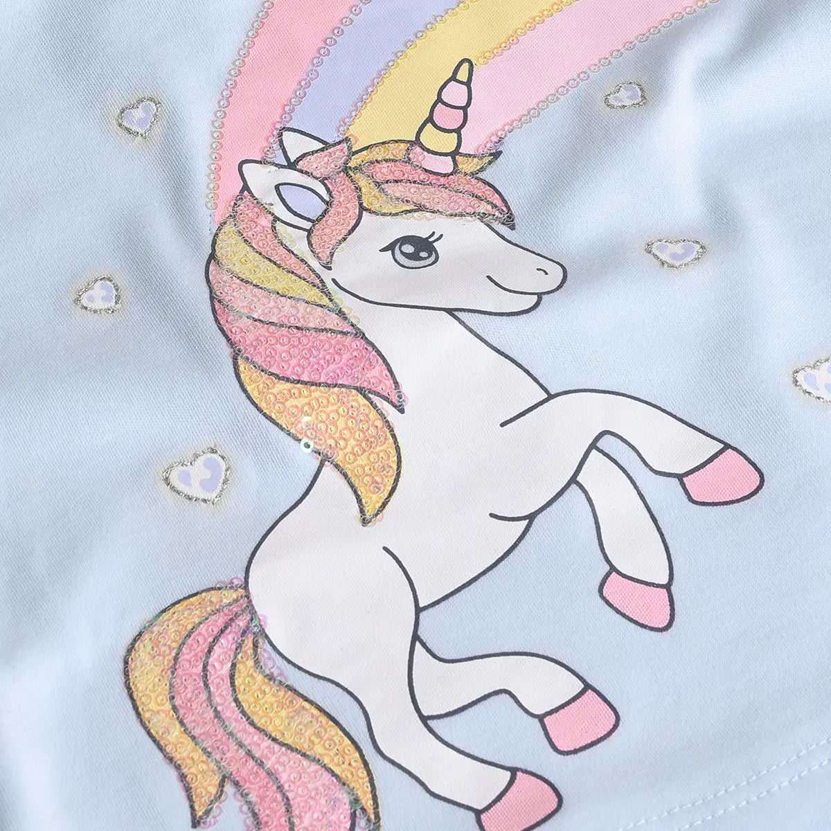 Girls Sky Blue Unicorn Printed T-Shirt With Printed Shorts Sets 2 pc. Sets