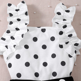 Girls White Sleeveless Polka Dot Print Top With Shorts Sets 2 pc. Sets