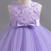 Girls Purple Floral Applique Sleeveless Tutu Party Wear Dress Party Dresses