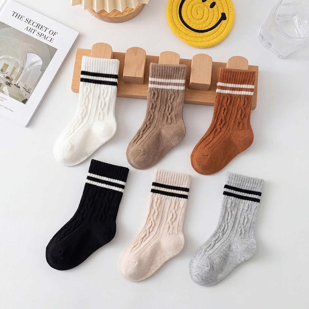 Pack of 6 Boys Multicolour Cable Knit Calf Length Socks Socks Multicolor 0-1 Y