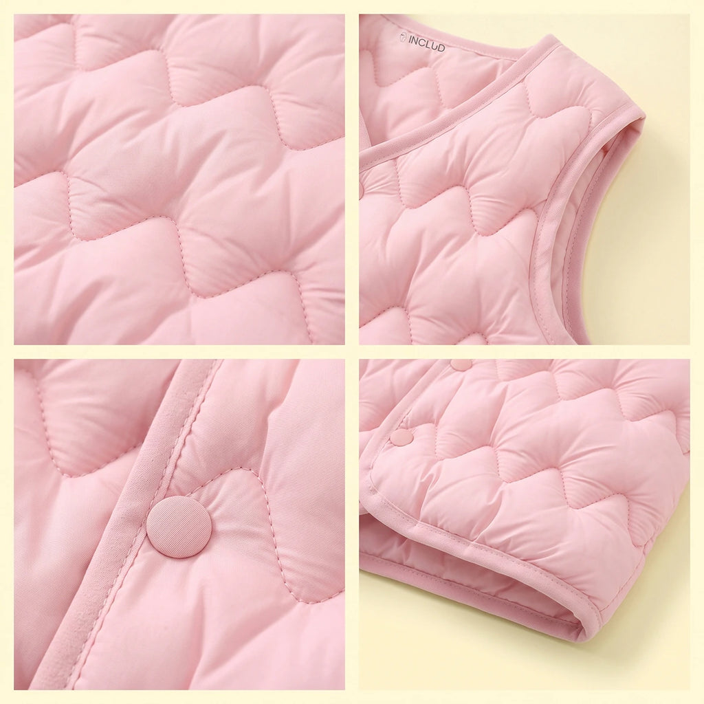 Girls Light Pink Quilted Sleeveless Jacket Coats & Jackets