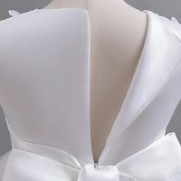 Girls White Floral Applique Sleeveless Tutu Party Wear Dress Party Dresses