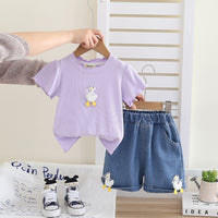 Girls Purple Applique T-Shirt With Denim Shorts Set 2 pc. Sets Purple 1-2 Y