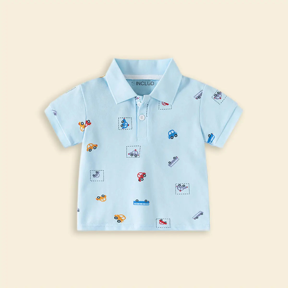 Boys Sky Blue Short Sleeve Car Printed Polo T-Shirt Tshirts
