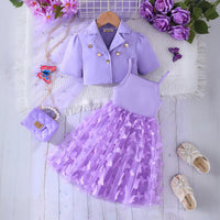 Girls Purple Short Sleeve Top With Butterfly Applique Sleeveless Dress Casual Dresses