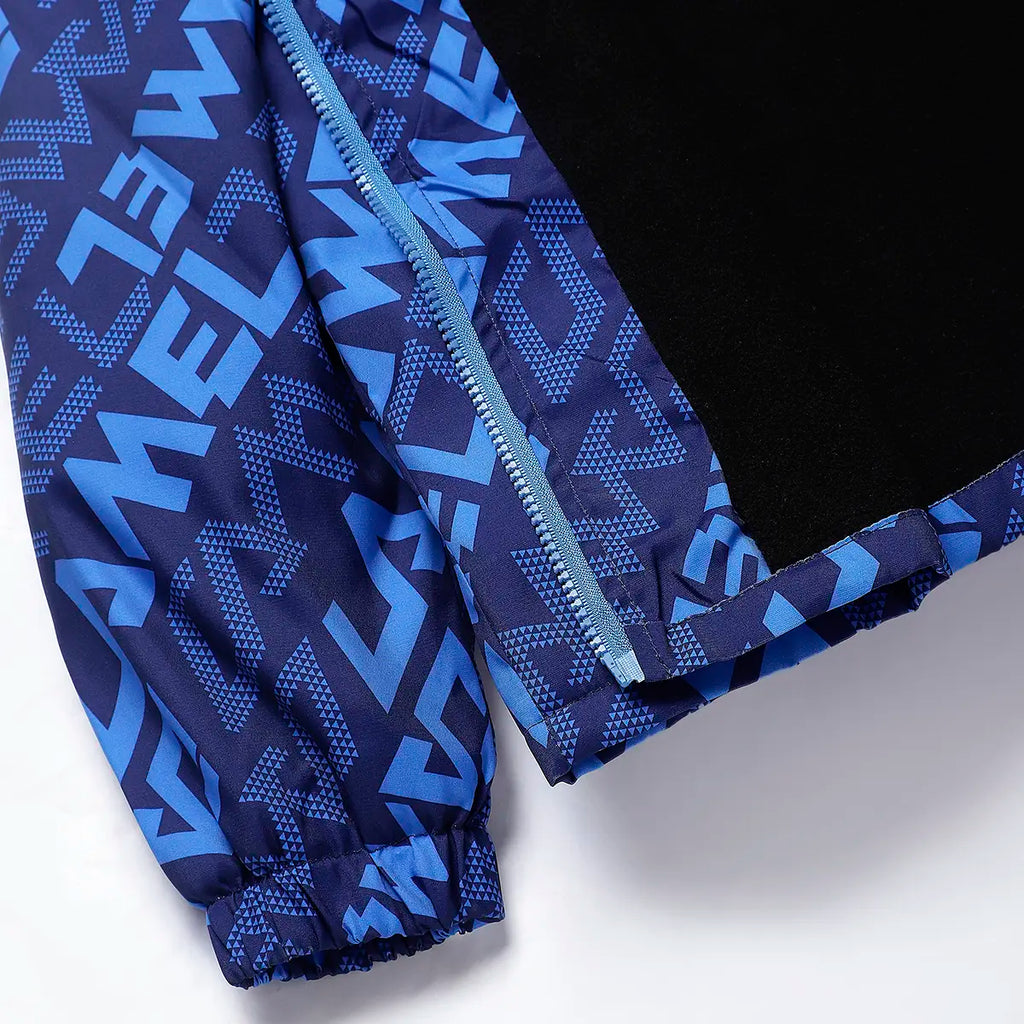 Boys Blue Typographic Printed Hooded Zipper Jacket Coats & Jackets