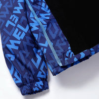 Boys Blue Typographic Printed Hooded Zipper Jacket Coats & Jackets
