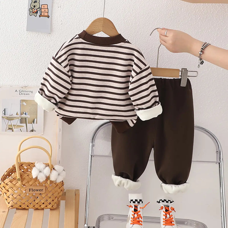 Boys Brown Stripes Graphic Sweatshirt With Pants Sets 2 pc. Sets
