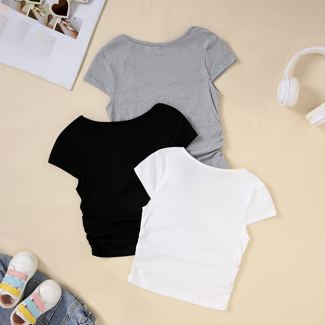 Girls Short Sleeve Round Neck Top ( Pack Of 3) Value Packs