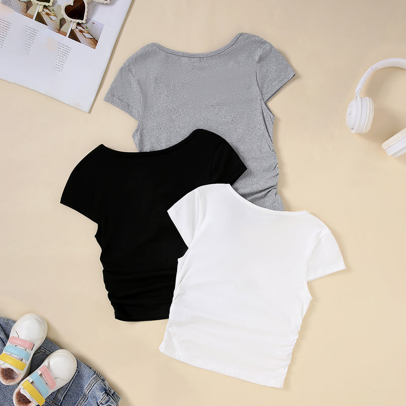 Girls Short Sleeve Round Neck Top ( Pack Of 3) Value Packs