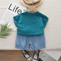 Boys Teal Passion Print Short Sleeve T-Shirt With Denim Shorts Set 2 pc. Sets