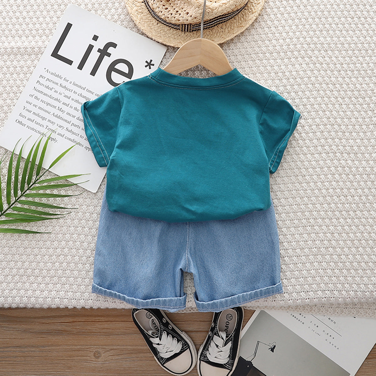 Boys Teal Passion Print Short Sleeve T-Shirt With Denim Shorts Set 2 pc. Sets