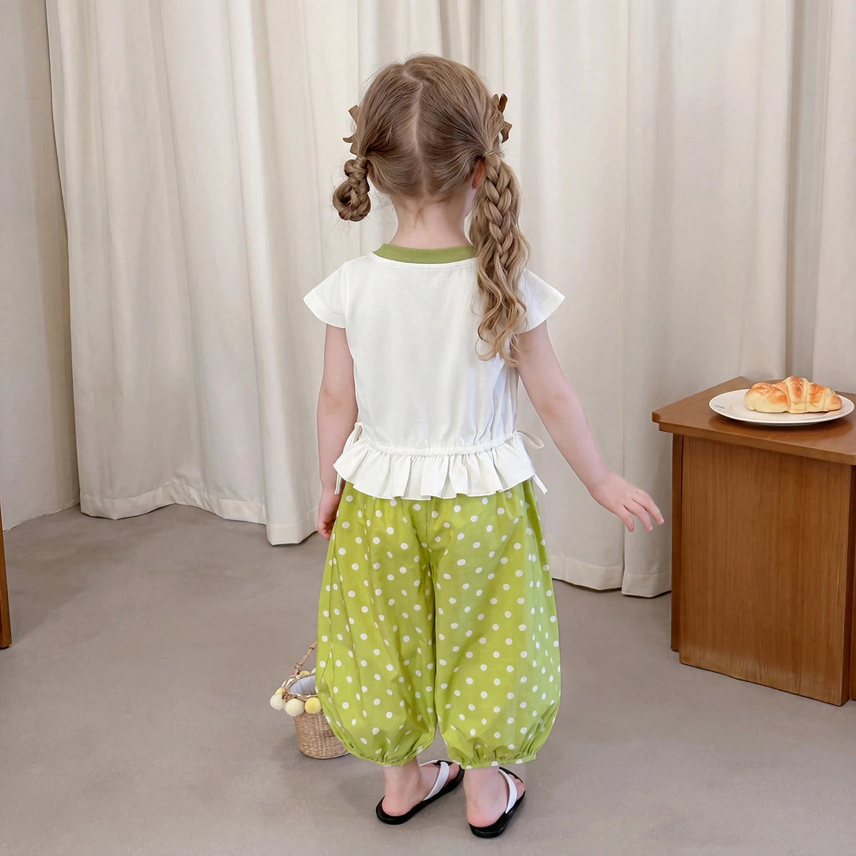 Girls White Cat Print Cap Sleeve Top With Pants Sets 2 pc. Sets