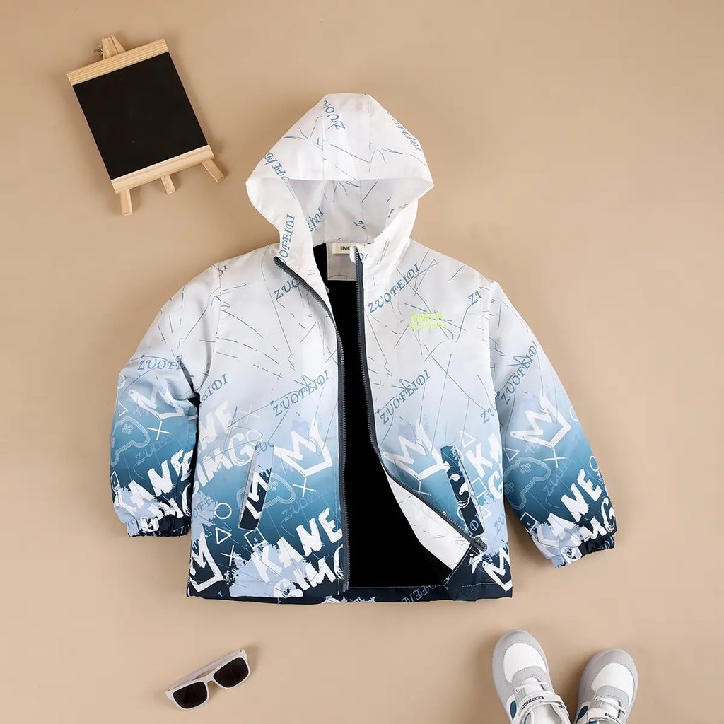 Boys Grey Ombre Printed Hooded Zipper Jacket Coats & Jackets