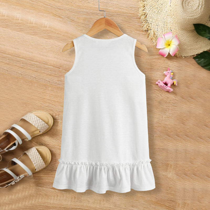 Girls White Sleeveless Round Neck A-Line Dress Casual Dresses