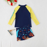 Boys Navy Blue Graphics T-Shirt With Shorts Swimwear Sets Beachwear