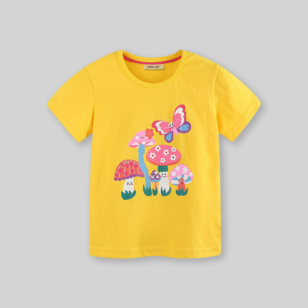 Girls Butterfly Printed Short Sleeves T-Shirt Tshirts   