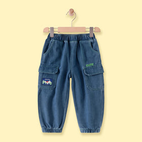 Boys Dark Blue Typography Denim Pants Pants Dark Blue 1-2 Y