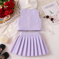 Girls Lavender Rose Applique Sleeveless Top with Pleated Skirt Sets 2 pc. Sets