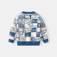 Boys Blue Cardigan With Self Design Cat Ptterns Sweaters & Cardigans