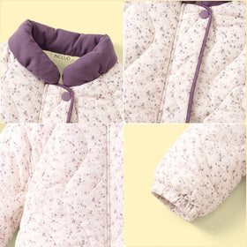 Girls Purple Floral Print Long Sleeve Quilted Jacket Coats & Jackets