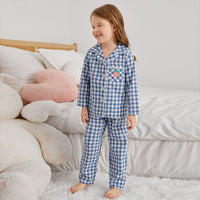 Girls Blue Gingham Check Shirt with Pajama Nightsuit Set Sleepwear Sets