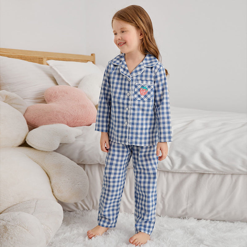 Girls Blue Gingham Check Shirt with Pajama Nightsuit Set Sleepwear Sets