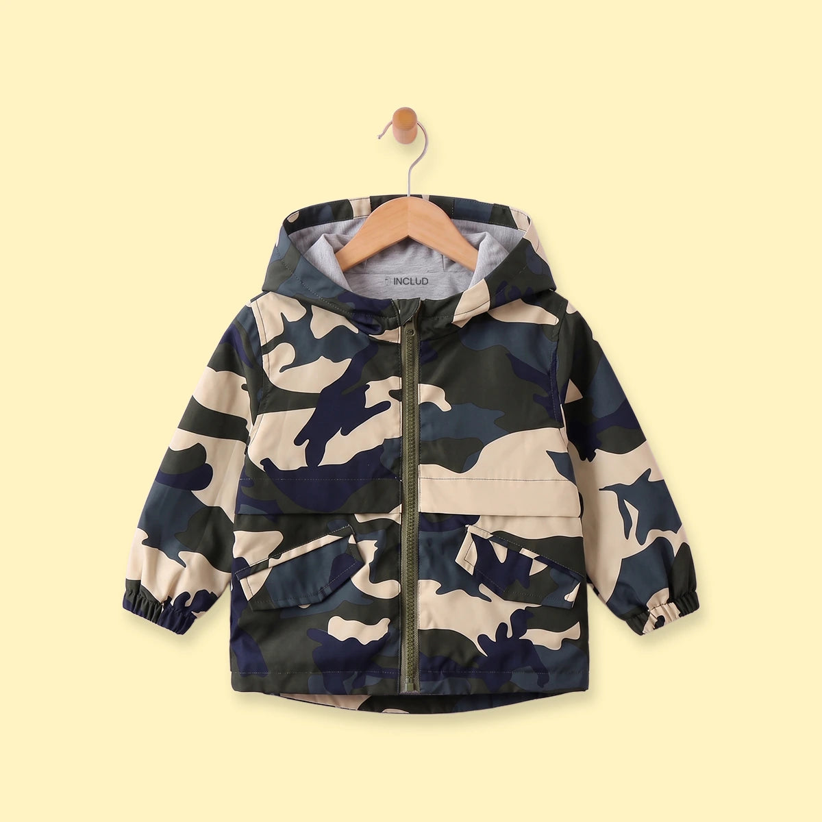 Boys Green Camouflage Print Hooded Zip-up Jacket Coats & Jackets Green 1-2 Y