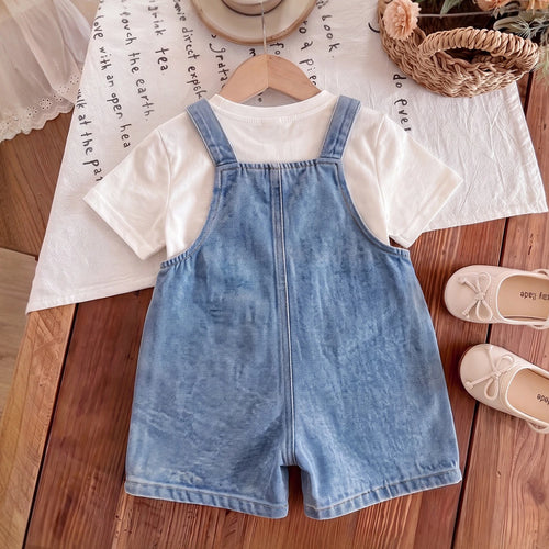 Girls Blue Butterfly Print Adjustable Strap Dungaree Jumpsuits