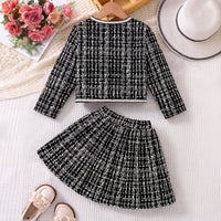 Girls Black Checked Long Sleeve Top With Skirt Sets 2 pc. Sets