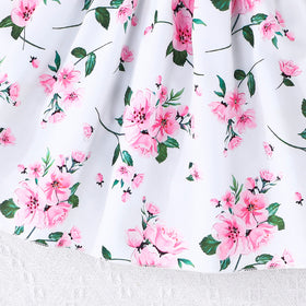 Girls White Floral Printed Fit & Flare Flutter Sleeve Dress Casual Dresses