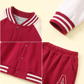 Boys Red Typography Print Jacket With Pants Sets 2 pc. Sets