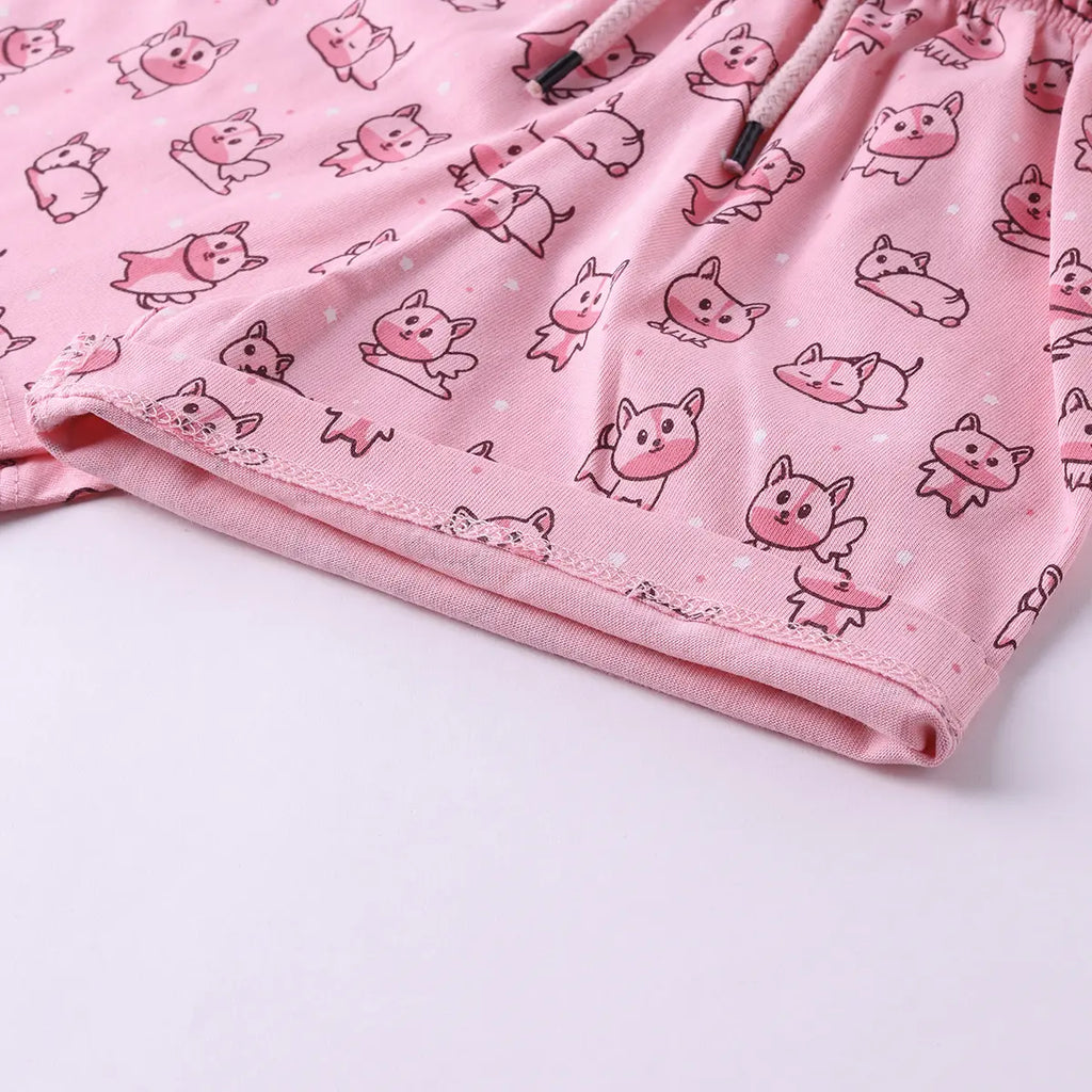 Girls Pink Animal Graphic Short Sleeve Top With Elasticated Shorts Sets Sets