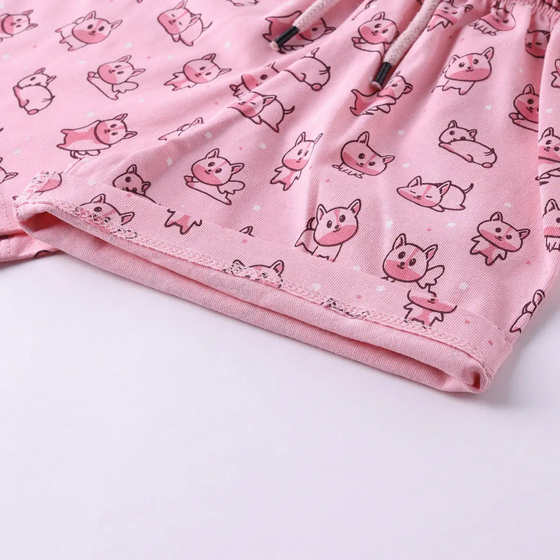 Girls Pink Animal Graphic Short Sleeve Top With Elasticated Shorts Sets Sets