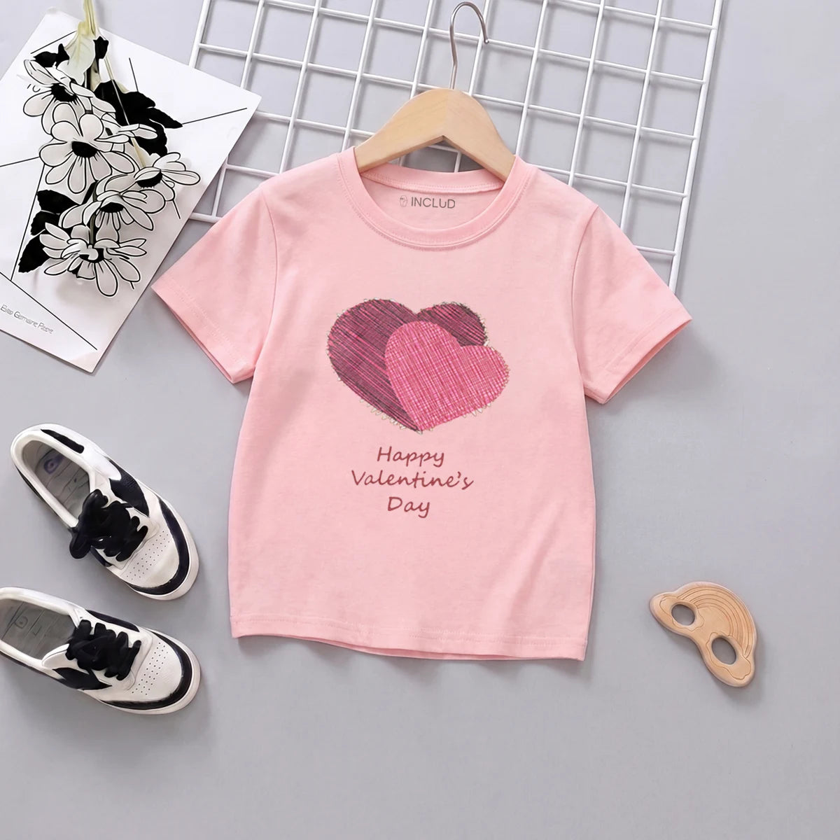Girls Pink Short Sleeve Heart Print T-Shirt Tshirts Pink 1-2 Y