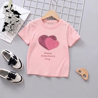Girls Pink Short Sleeve Heart Print T-Shirt Tshirts Pink 1-2 Y