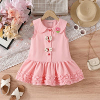 Girls Pink Peter Pan Collar Drop-Waist Dress With Bow Details Casual Dresses Pink 1-2 Y