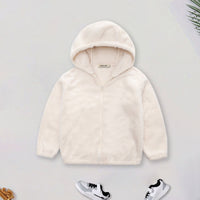 Girls Off White Fur Front Zipper Hooded Winter Jacket Coats & Jackets Off White 5-6 Y